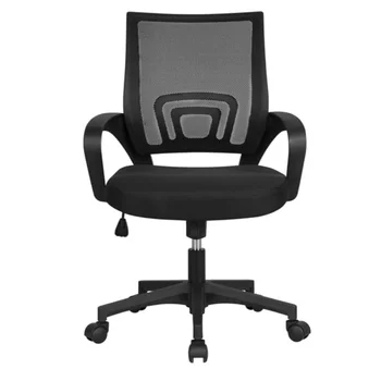 BOUSSAC MART Регулируемый сетчатый поворотный офисный стул со средней спинкой и подлокотниками, черный