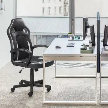 VINEEGO Игровое кресло с высокой спинкой Офисное кресло из искусственной кожи Эргономичное компьютерное кресло в гоночном стиле с поясничной опорой
