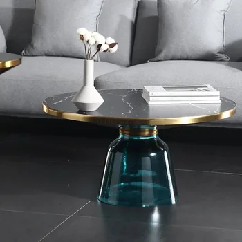 Nordic Luxury Glass Журнальный столик Модель комнаты Диван Приставной столик Комбинация Современный простой круглый стол для гостиной F