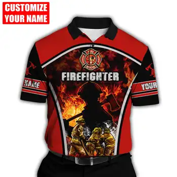 Персонализированное имя Пожарный 3D Напечатанная мода Рубашка-поло Мужская летняя футболка с коротким рукавом Подарок для пожарного POP05