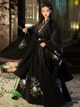Современный ханьфу Женщина Китайское традиционное платье Кимоно Муджер Династия Тан Стиль Ханбок Косплей Ретро Фея Принцесса Черный Красный Костюм