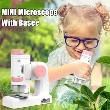 80-200X Портативный микроскоп MINI с основанием Дети Исследуйте науку Инструмент Детский Настоящий Микроскоп Светодиодный Биологический Микроскоп