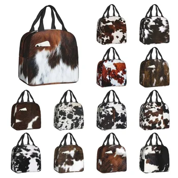 Scottish Highland Cow Cow Skin Изолированные сумки для ланча Женщины Кожаная сумка для обеда из кожи животных для кемпинга Коробка для еды