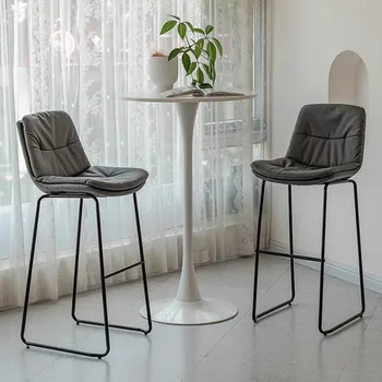  черный стильный барный стул для гостиной Современная простая спинка Кожаный металлический скандинавский стул Дизайнер Удобная мебель Taburete Alto