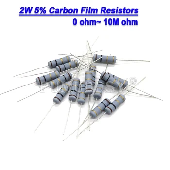 20 шт. 2 Вт Резисторы из углеродной пленки 5% 1R-10M 10R 15R 47R 100R 220R 1K 10K 4K7 100K 560K 1M 3M3 Ом Сопротивление цветного кольца 200K 