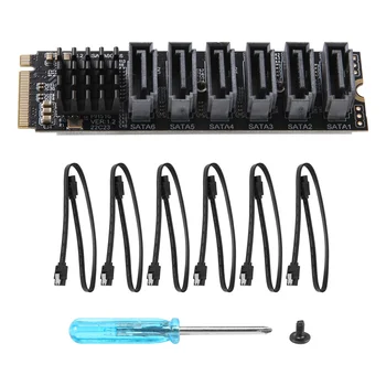 PCIE-SATA 6Gpbsx6-портовая плата расширения + кабель SATA M.2 MKEY PCI-E Riser Card M.2 NVME на SATA3.0 ASM1166 Поддержка PM