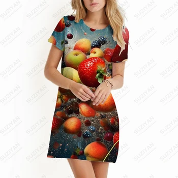 Лето новое женское платье фруктовый взрыв 3D-печатное женское платье повседневное женское платье модный тренд женское платье