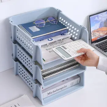  File Box Настольный органайзер для документов формата A4 Штабелируемый лоток для хранения ламинированных пластиковых бумаг для домашнего офиса