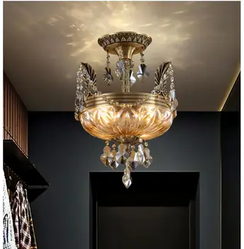 Медный полупотолочный светильник D38 см H50 см Art Decra 90-265V Бронзовый потолочный светильник в стиле кристалла для украшения гостиной