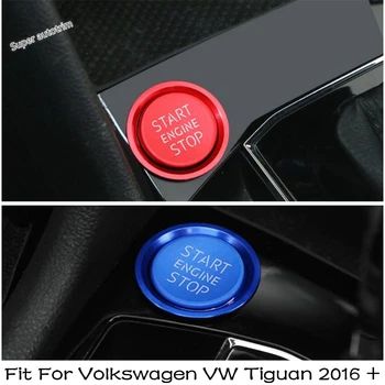 Кнопка запуска двигателя автомобиля Кнопка переключателя Кнопка Отделка Подходит для Volkswagen VW Tiguan 2016 - 2022 Синий / Красный Аксессуары для интерьера