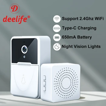 Deelife Дверной звонок с камерой WiFi Беспроводной видеодверной звонок Tuya Smart для наружного дома