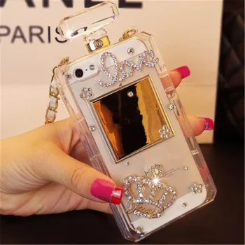 Diamond Crystal Cute Pearl Perfume Bottle В форме цепочки Чехол Сумочка Чехол Чехол для iPhone14 11 12 13 pro max XS MAX XR 6 7 8PLUS Чехол