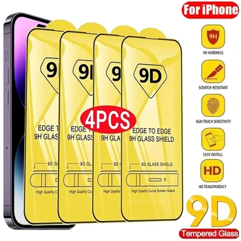 4PCS 9D Защитная пленка для экрана Закаленное Стекло для IPhone 14 13 12 11 Pro Max Защитное стекло для IPhone X XR XS Max 7 8 6S 14 Plus