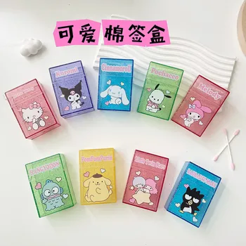 Creative Sanrio Милый мультфильм Прозрачный Hello Kitty Kuromi Pochacco Коробка для хранения карт Портативная коробка для ватных тампонов Подарок