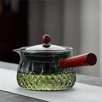 800 мл Вращающийся свободный боковой стеклянный чайник с деревянной ручкой с ситечком для заварки чая Фильтр Китайская чайная церемония Чистый чайник кунг-фу