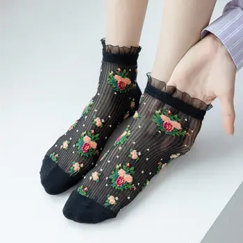 Цветочный элемент Хрустальные шелковые носки Антифрикционные прозрачные носки для ног, впитывающие пот Дышащие, ультратонкие