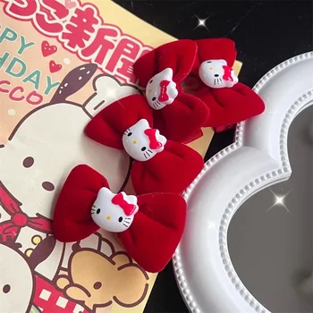 Sanrio Аниме Hello Kitty Красная Шпилька Фигурка Мультфильм Kawaii Челка Зажим Аксессуары для волос Украшение Детская игрушка Рождественские подарки