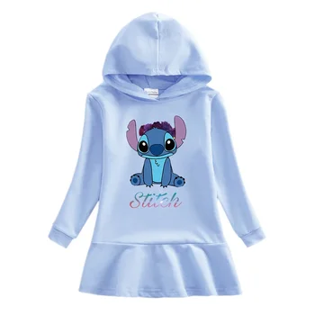 Disney Stitch2023 Весна и осень Новое детское платье-толстовка с капюшоном Мультяшная девочка Детская юбка