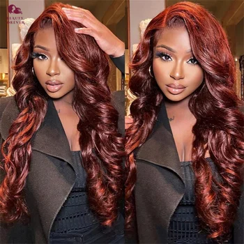 Красновато-коричневый бесклеевой парик с человеческими волосами Body Wave Готовые к ношению До свидания узлы Глубокий пробор Цветной кружевной передний парик из человеческих волос