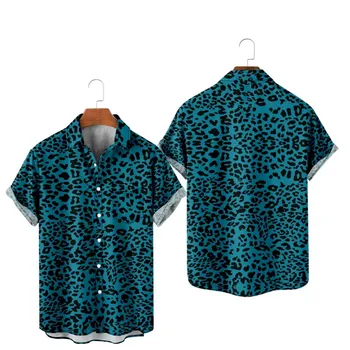 Леопард Алоха рубашка рубашка Hombre Модная рубашка Гавайи с 3D-принтом Уютная повседневная пляжная одежда оверсайз с коротким рукавом
