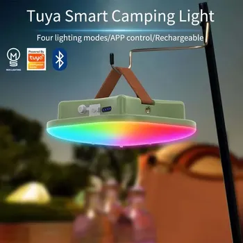Кемпинговый фонарь Перезаряжаемый светодиодный умный свет Управление Bluetooth с помощью приложения Tuya Синхронизация музыки RGB Светодиодное освещение палатки 13500 мАч на открытом воздухе 80 Вт