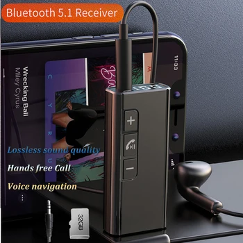 Bluetooth 5.1 Aux Адаптер Беспроводной автомобильный BT Приемник Цифровой дисплей 3,5 мм Jack Аудио Музыка Микрофон Адаптер громкой связи Поддержка TF-карты