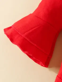 Малыш Девочка Рождественский комбинезон с рукавами-колокольчиками с повязкой на голову и расклешенными брюками Набор из 3 предметов