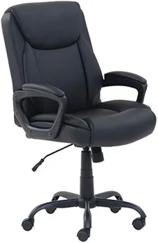 Классический компьютерный настольный стул Puresoft PU с подкладкой и подлокотником, 26 дюймов (Г) x 23,75 дюйма (Ш) x 42 дюйма (В), черный