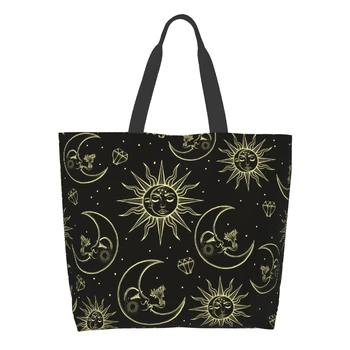 Sun Moon Stars Сумка для покупок Многоразовая сумка Zodiac Сумка через плечо в стиле бохо Повседневная легкая большая емкость