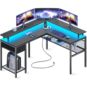 L Shaped Gaming Desk Fiber Black, для домашнего офиса Study Writing Desk Writing Workstation Gaming