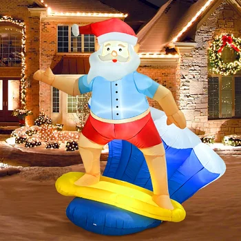 6 футов Рождественский серфинг Санта-Клаус Надувной со светодиодными огнями, рождественские украшения для двора для рождественского сада Декор газона