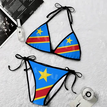 Демократическая Республика Конго Герб Флаг 3D-печать Женщины Микро Бикини Комплект Летняя Пляжная Одежда Сексуальные Пляжные Купальники