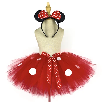 Baby Red Mickey Пачка Юбки Девушки Балет Тюль Юбки в белый горошек и Headbow Детский костюм для вечеринки Косплей Юбки