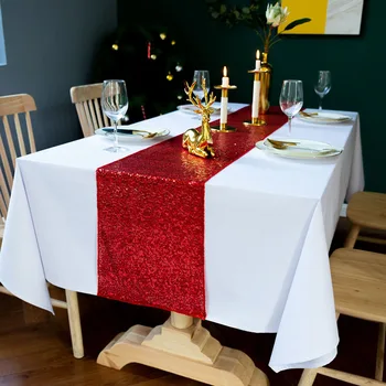 Блестящий бегунок для стола 3 мм с пайетками Скатерть Полная вышивка Золото Серебро Флэш Настольный флаг для вечеринок Свадебные украшения