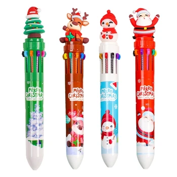 Выдвижная рождественская шариковая ручка с пайетками, разработанная многоцветная ручка 10-в-1 Дропшиппинг