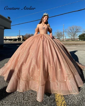 Блестящая принцесса Розовые платья Quinceanera для девочки Корсет Бальное платье Платье для сладких 15 16 vestidos Роскошные свадебные платья