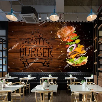 Wood Burger Обои Индустриальный Декор Фреска Papel De Parede Ресторан быстрого питания Снэк-бар Фон обои Papel Tapiz