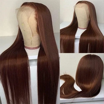 Темно-коричневый кружевной фронтальный парик 13x6 натуральные волосы предварительно выщипанные шоколадно-коричневые 13x4 прямые кружевные спереди парик из человеческих волос 4x4 с закрытием парик
