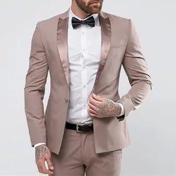 Изготовленные на заказ мужские костюмы с шампанским Жених Шафер Свадебные костюмы для мужчин Новейшее пальто Брюки Дизайн Выпускной Умный Slim Fit Уличные костюмы 2 шт.