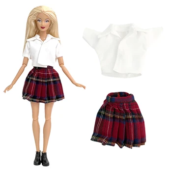 NK 2 Items/ Set Кукольное Платье Для 1/6 FR Кукла Мода Леди Колтес Белая Рубашка + Плиссированная Юбка Для Куклы Барби Аксессуары Игрушки