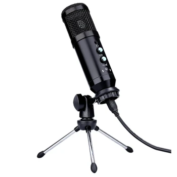 USB Микрофон Конденсаторный микрофон со штативом Ручка громкости Plug And Play Используется для игр Потоковая передача медиа Подкасты