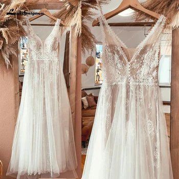 Lakshmigown Vestidos V Neck Back Lace A Line Свадебное платье в стиле бохо 2023 Летний халат De Mariage Гражданское свадебное платье для женщин