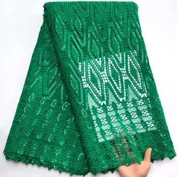 Французская зеленая гипюровая кружевная ткань 2023 Высокое качество нигерийские кружевные ткани из шнура Африканская кружевная ткань с пайетками для свадебного платья S3499