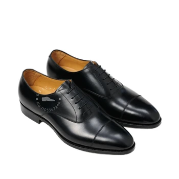 Cap Toe Oxford Dress Shoes Черная кожаная роскошная обувь ручной работы Однотонная лакированная матовая кожа Мужская деловая обувь для свадьбы