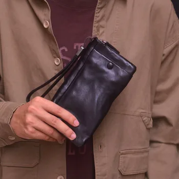 AETOO Плиссированный дизайн ручной работы винтажный мужской длинный кошелек Кожаная сумка растительная дубленая воловья кожа повседневные многокарточные дамы